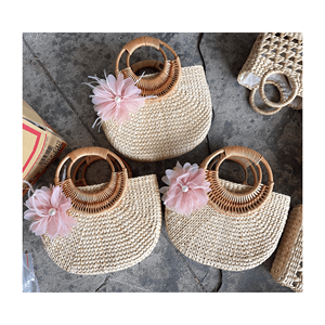 Sac à main en jacinthe d'eau tissé à la main-sac pour femme avec doublure à l'intérieur du sac de plage en paille sac fourre-tout d'été chaud - Product Image 4