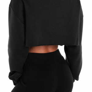 Dernière mode 100% coton à manches longues Crop Top à capuche pour les femmes Logo personnalisé imprimé manteau à capuche de haute qualité avec motif solide - Product Image 5
