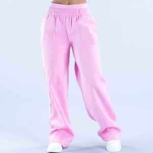 High Quality Custom Rose Pink Oversized Fit Straight Jogger Terry Fleece Breathable Casual Soft Fabric <b>Women</b> <b>Sweatpants</b> - Product Image 3