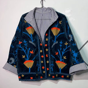 Handmade Suzani Velvet Jacket Floral Embroidered Boho Coat Indian Style Coat Velvet Suzani Jacket Boho Floral <b>Duster</b> Coat - Product Image 1