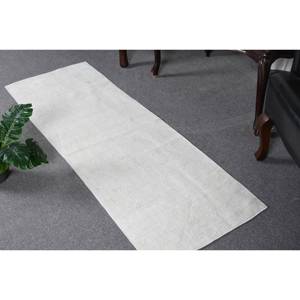Tapis en laine blanche moderne 1.8x5,5 pieds motif rayé et patchwork turc pour les décorations de salon soutenu en latex - Product Image 1