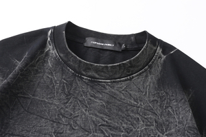 Camiseta sólida lavada con ácido de verano para hombre 100% algodón 320 GSM estilo Hip Hop estampado informal en tela de punto de manga corta - Product Image 4