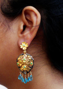 ชุดสำหรับงานแต่งงาน925เงินสเตอร์ลิงชุบทองสีน้ำเงินบุษราคัมและพลอย tsavorite ที่ไม่ซ้ำกันสำหรับสุภาพสตรีชุดต่างหู - Product Image 5