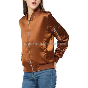 Chaqueta Bomber de satén de seda a la moda informal de alta calidad para mujer, diseño universitario corto transpirable grueso personalizado para invierno - Product Image 1