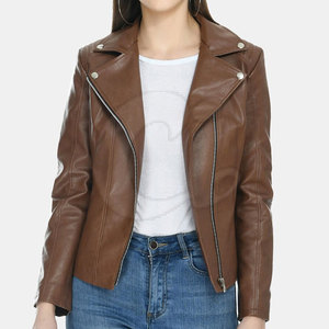 Turn Down Collar Women <b>Leather</b> <b>Jacket</b> Plus Size <b>Genuine</b> <b>Leather</b> <b>Jacket</b> Outdoor Use <b>Leather</b> <b>Jacket</b> - Product Image 4