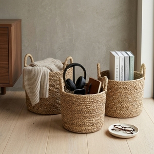 Juego de Cestas de Almacenamiento de Hierba Mendong Tejidas a Mano Naturales, Maceta Redonda Trenzada con Asa en Forma de Arco, Decoración para el Hogar, Diseño Artístico Puro - Product Image 5