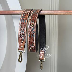 Correa de hombro de repuesto de cuero genuino Floral hecha a mano personalizada, correa cruzada ajustable para mujer - Product Image 1