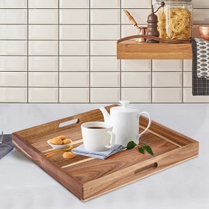 Bandejas para servir de madera de acacia de alta calidad con asas para acampar-Elegante plato de chocolate para servir alimentos - Product Image 2