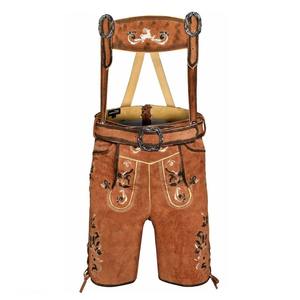Custom Made Bavarian Lederhosen Cow Suede <b>Leather</b> Mid-Waist <b>Shorts</b> with Embroidered German Style Solid Color Latest Arrival - Product Image 2