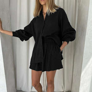 2025 Nueva gran oferta conjunto de blusa y pantalones de lino de manga larga de Color sólido de diseño elegante para mujer de talla grande traje de dos piezas - Product Image 4