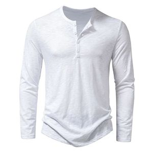 Camiseta deportiva de manga larga ajustada de algodón para hombre, camisetas de gimnasio con cuello en V liso con cierre de botón - Product Image 2