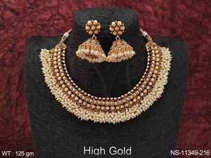 Ensemble de collier court antique de style sud, plaqué or, pour mariage, bijoux anciens - Product Image 2