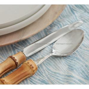 Juego de cubiertos plateados de acero inoxidable con mango de madera para el hogar y el hotel - Product Image 3