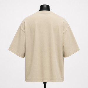 เสื้อยืดแขนสั้นผู้ชายสีเบจทรงโอเวอร์ไซส์ พิมพ์ลายด้านหน้า คอกลม ผ้าคอตตอนเจอร์ซีย์ สวมใส่สบาย สไตล์สตรีท - Product Image 2