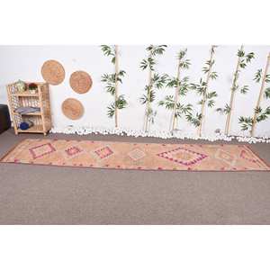 พรมขนสัตว์สีชมพูวินเทจลายเรขาคณิต2.5x11.1ฟุตลายแอบสแตรกต์แบบปะต่อสำหรับวัยรุ่นบ้านห้องนั่งเล่น - Product Image 2