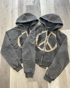 Sudadera con capucha de algodón orgánico personalizada para hombres, ropa de calle hecha jirones, costura de retazos, sudaderas con capucha de esqueleto bordadas, conjuntos a granel - Product Image 5