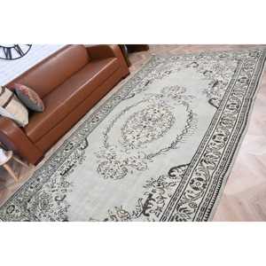 พรมตุรกีขนาด 6.1x10.2 ฟุต พรมวินเทจขนาดใหญ่ พรมขนสัตว์ลายทางสีขาว - Product Image 5