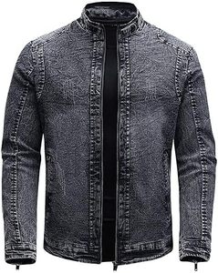 Veste en jean à col montant vintage pour homme Manteau de moto léger et décontracté Veste en jean chaude à fermeture éclair - Product Image 1