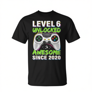 Maglietta da gaming per il 6° compleanno per ragazzi, personalizzabile, con stampa 'Level 6 Unlocked', fantastica dal 2020, regalo promozionale - Product Image 2