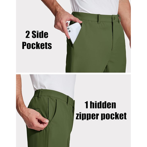 Pantalones de golf informales para hombre, transpirables, 100% de algodón, de lona, de cintura media, holgados, con cordón, de calle alta, de color liso teñido - Product Image 4