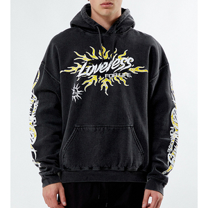 Sweat-shirt à capuche oversize pour homme Loveless Life, noir, streetwear, 100% coton, tissu molletonné français, coupe ample, vêtement de printemps - Product Image 5
