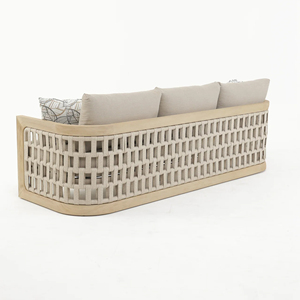 Muebles Sofá de tres plazas para Patio Jardín Patio Exterior Material Natural Madera de teca Combinación Cuerda y cojín-Jois - Product Image 3