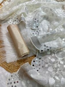 Saree blanc en organza indien magnifique avec fil zaal travail dernier chemisier fantaisie exclusif vêtements de mariage de fête ethnique pour les femmes - Product Image 5