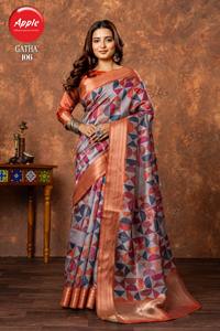 GATHA-Impresión de arte geométrico en tela de seda Tussar, diseño 08 - Product Image 3