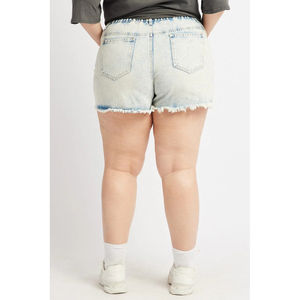 <b>High</b> <b>Waist</b> Breathable <b>Shorts</b> for Women Plus Size Distressed <b>Ripped</b> Hem Tack Button Slight Stretch Regular Fit <b>Short</b> <b>Denim</b> - Product Image 4