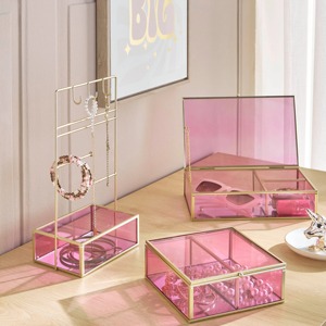 Boîte à bijoux élégante rose transparente moderne, organisateur de rangement idéal pour bagues, colliers, bracelets ou petits accessoires - Product Image 2