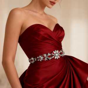 Cinturón Ajustable con Pedrería Borgoña Bridella BS122R para Bodas, Bailes de Graduación y Eventos Formales - Product Image 6