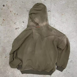 Sweat à capuche zippé imperméable coupe régulière 100 % coton imprimé numérique effet délavé style streetwear personnalisé 2025 - Product Image 2