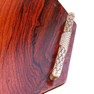 Juego de 3 bandejas tradicionales talladas en madera de sheesham 100% pura con asas metálicas, artesanía en madera de Pakistán - Product Image 4