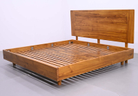 Lit avec pied de lit intégré, taille King Size, cadre de lit en bois luxueux, fait main, dessus en bois massif, mobilier de chambre à coucher haut de gamme sculpté à la main