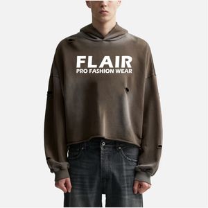 OEM Custom Distressed Embroidery Heavyweight Boxy Cropped <b>large</b> size <b>Hoodie</b> for Men - Product Image 5