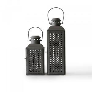 <b>Set</b> of 2 <b>Black</b> Cutwork Lanterns Decorative Ambient Lighting Ideal for <b>Dinner</b> Parties and Guest Entertaining Decor From India - Product Image 1