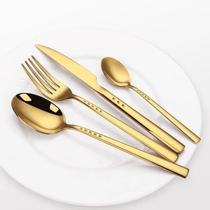 Cuillère fourchette en acier inoxydable or brillant ensemble de couteaux pour hôtels restaurants maisons fêtes banquets et tables à manger élégantes couverts - Product Image 1
