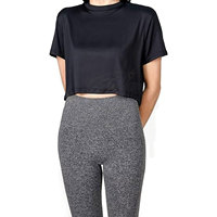 T-shirt court pour femme, couleur unie, col rond, manches courtes, haut en tricot décontracté, coupe classique, toutes saisons, bleu clair, blanc, noir