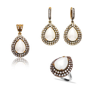 Ensemble collier et boucles d'oreilles pour femme en argent sterling 925 plaqué or et zircon, bijoux tendance faits à la main - Product Image 1