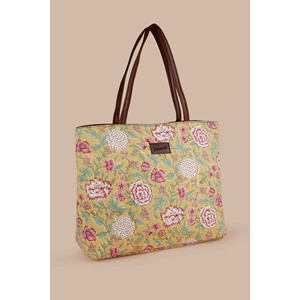 กระเป๋าผ้าแคนวาสสีเหลืองพิมพ์ลายด้วยมือ Amalfi Meadows - Product Image 1