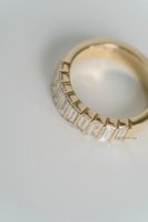 Bague de mariage Moissanite coupe baguette droite Vintage 1.80 TCW en or jaune massif 14 carats, demi-barre d'éternité ensemble bague empilable