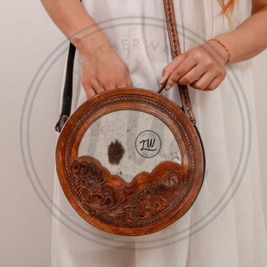 LW Single Strap <b>BoHo</b> Style Cowgirl Leather Handtooled Sling <b>Bag</b> with Chains Portable Animal Fur Women's Purse for Winter - Product Image 5