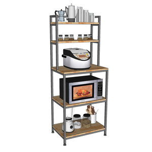 Foldable Standing <b>Kitchen</b> <b>Rack</b> with Rubber Wood & Iron Frame for Microwave Oven <b>Storage</b> - Product Image 2