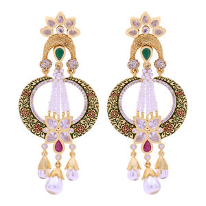 Elegant <b>Antique</b> AD <b>Gold</b> Plated Dangle Earrings Luxury Brass Fashion Jewelry Custom Export for Weddings - Product Image 2