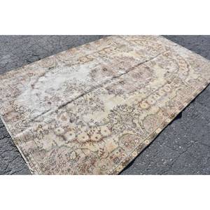Tapis turc Vintage Beige Marron 5.9x10ft fait à la main en soie de bambou pour salon chambre ou couloir modèle de table d'appoint rectangulaire - Product Image 2