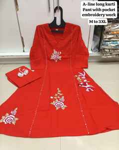 ชุดกางเกง kurti ผ้าฝ้ายทรงเอลายดอกไม้สำหรับผู้หญิงในอินเดียชุดยาว - Product Image 3