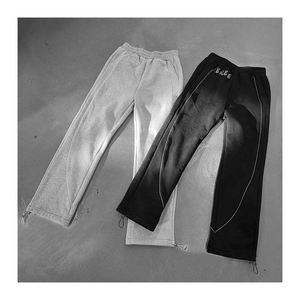 Chándales de algodón OEM, chándal con capucha, pantalón de retazos, chándal apilado para hombre, conjuntos acampanados de dos piezas para hombre en marrón - Product Image 5