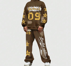 Sudadera con Capucha y Pantalones Deportivos de Punto con Cordón, Estampado de Letras y Estrellas Personalizado Premium para Hombre, de Moda - Product Image 4