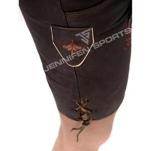 2024 Oktoberfest Genuine Cowhide Smooth Leather <b>Lederhosen</b> Shorts Embroidery Vintage Front Pockets Buttons Closing for <b>Women</b> - Product Image 5