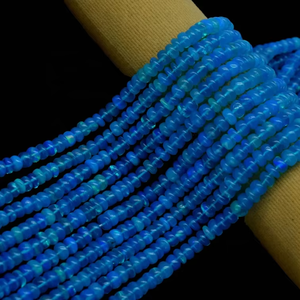 Paraiba bleu opale éthiopienne perles de rondelle lisse perle unie d'opale bleue naturelle pour la fabrication de bijoux - Product Image 1